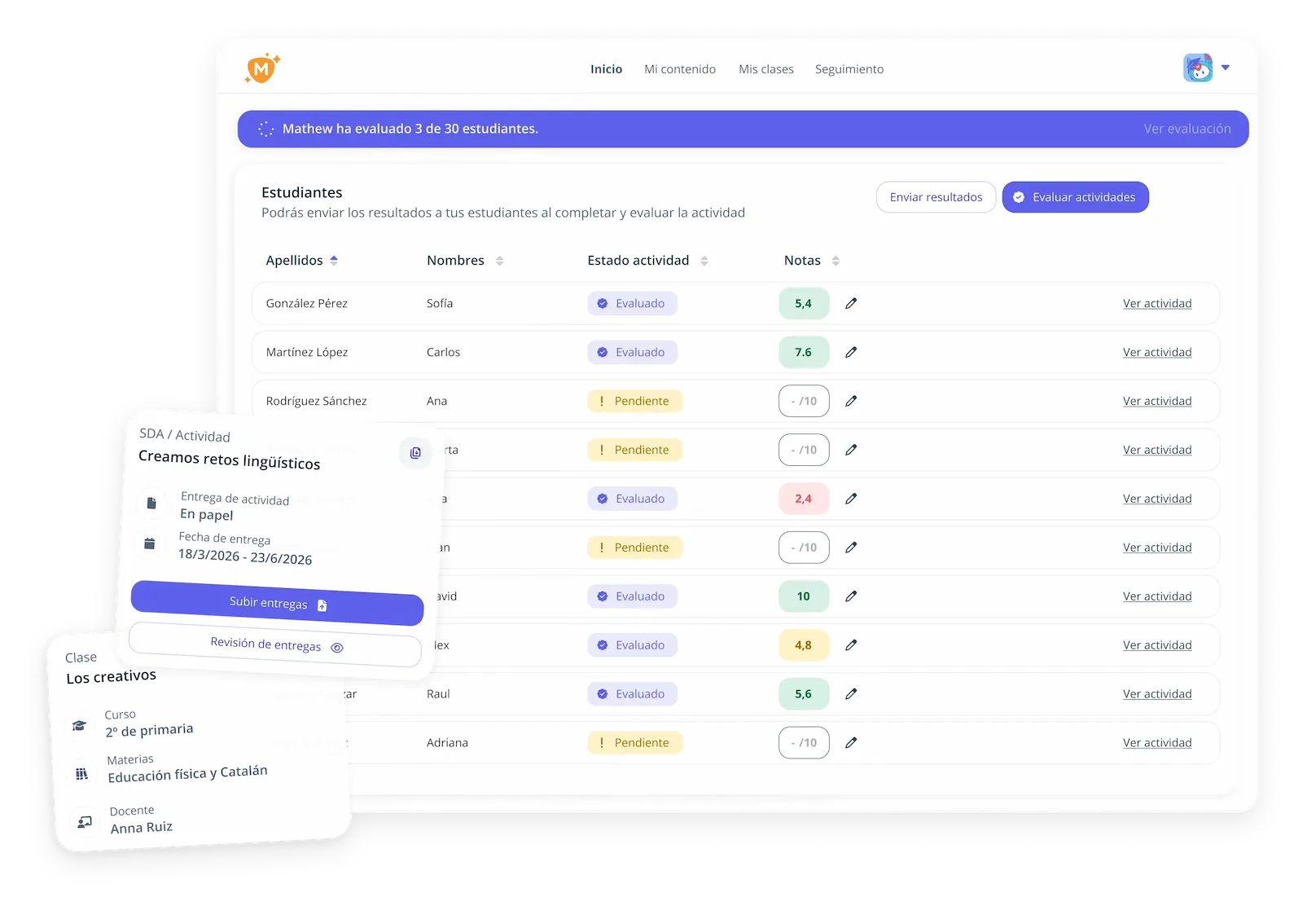 Imagen de la sección de evaluación