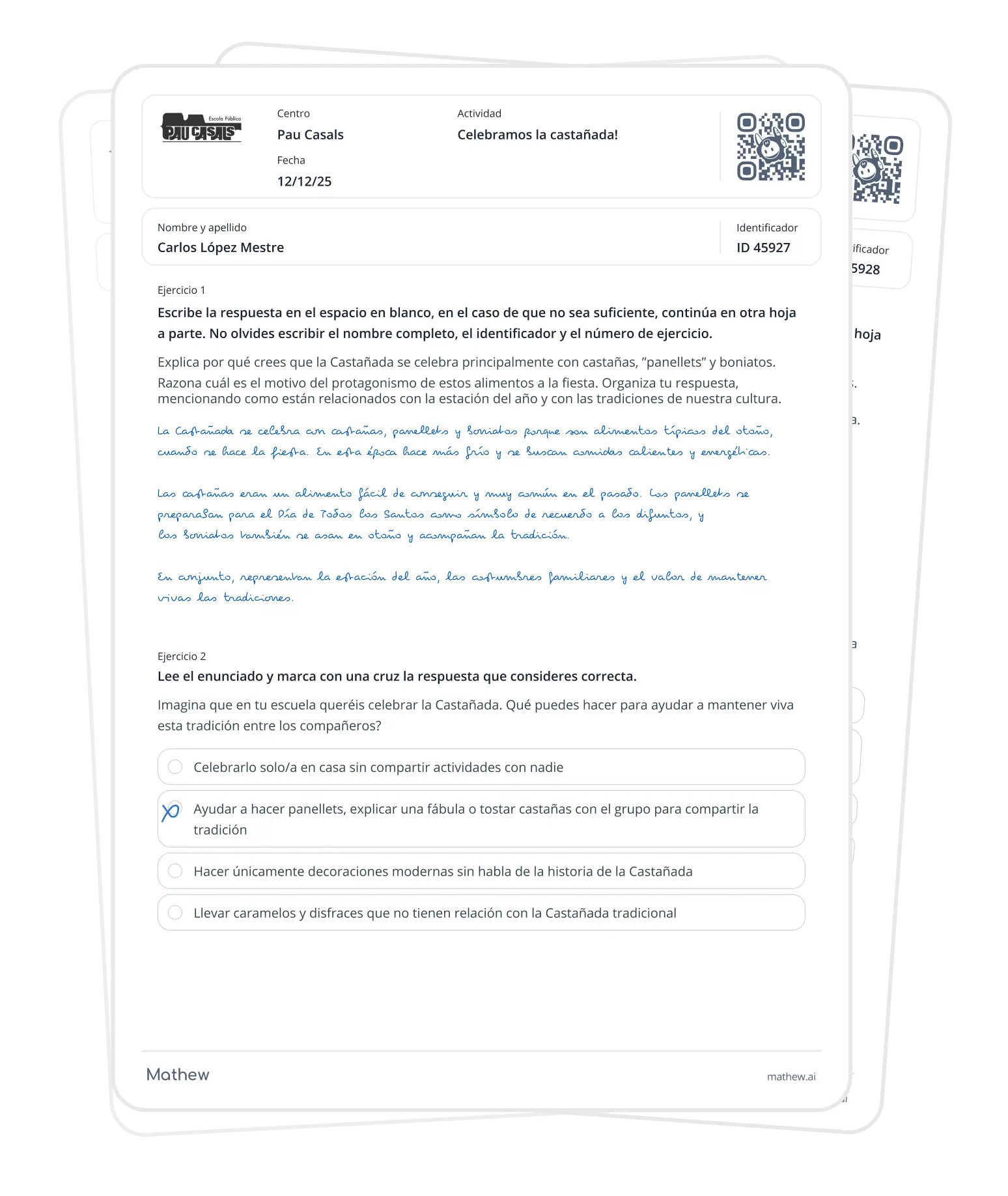 Evaluación manuscrita